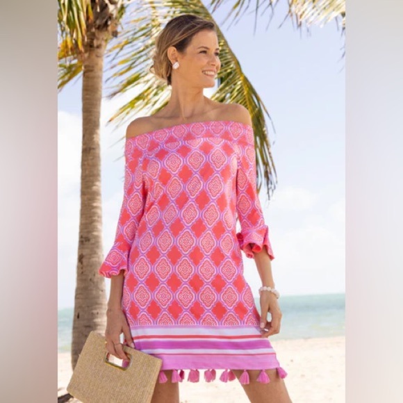 NWT Cabana Life UPF Sun Protection Coral Geo Smocked Dress Cover Up - Size Small - Picture 3 of 15